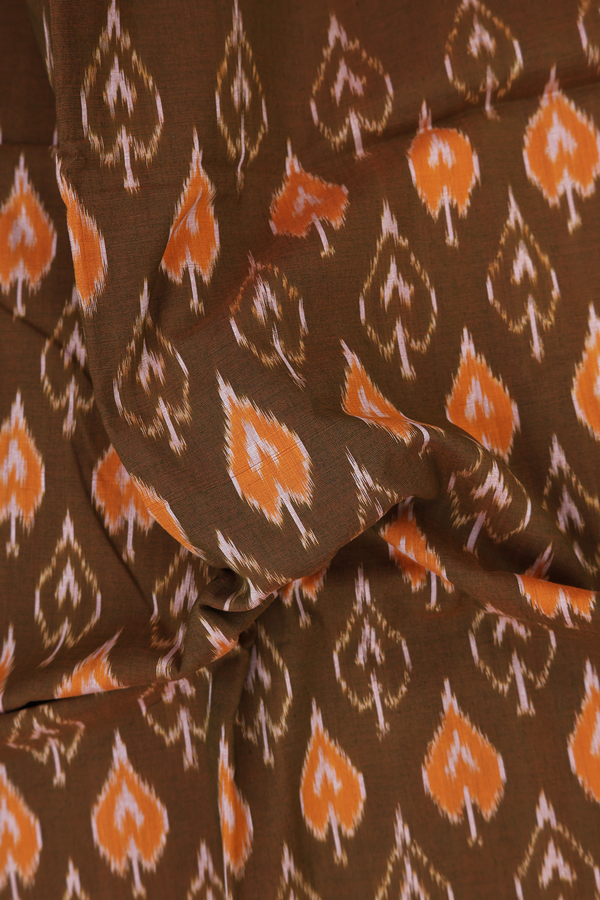 Pochampally Cotton Saree In Golden Brown With Printed Design