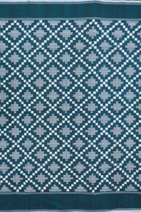 Pochampally Cotton Saree In Green With Diamond Design