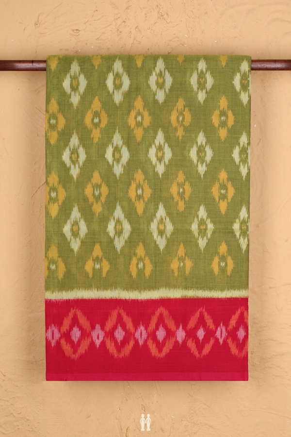 Pochampally Cotton Saree In Green With Printed Design
