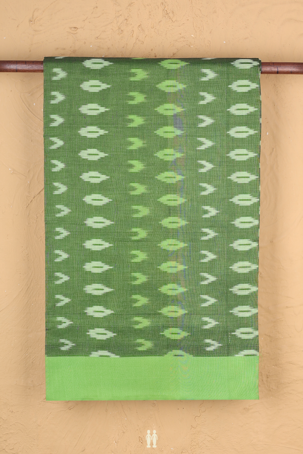Pochampally Cotton Saree In Green With Printed Design
