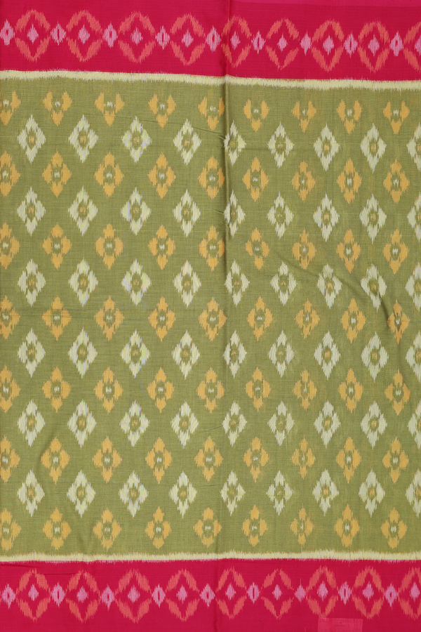 Pochampally Cotton Saree In Green With Printed Design