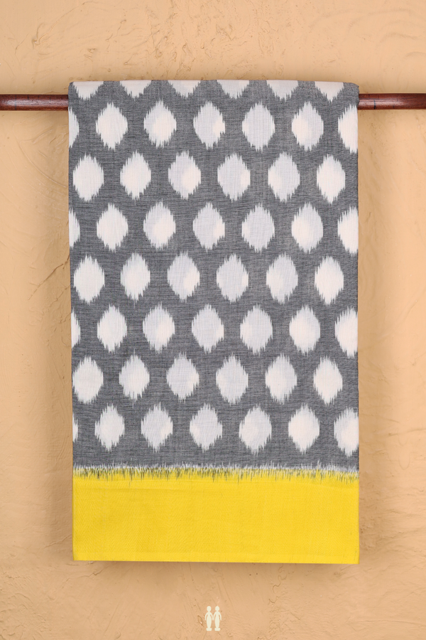 Pochampally Cotton Saree In Grey With Printed Buttas