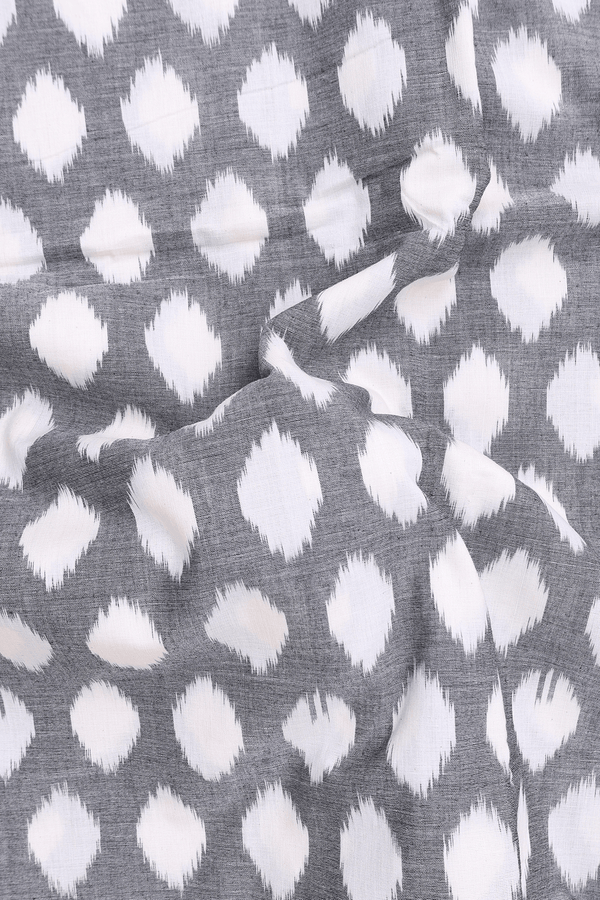 Pochampally Cotton Saree In Grey With Printed Buttas