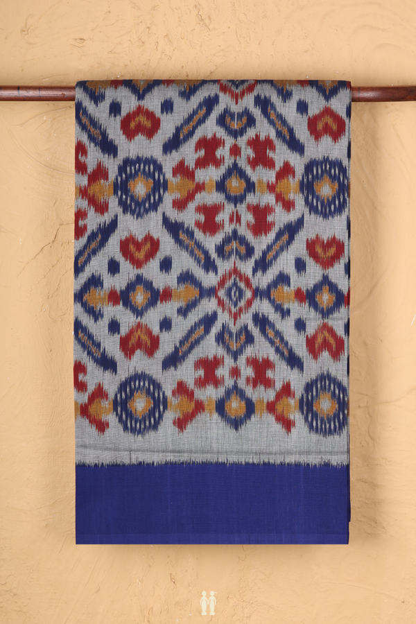 Pochampally Cotton Saree In Grey With Ikat Design