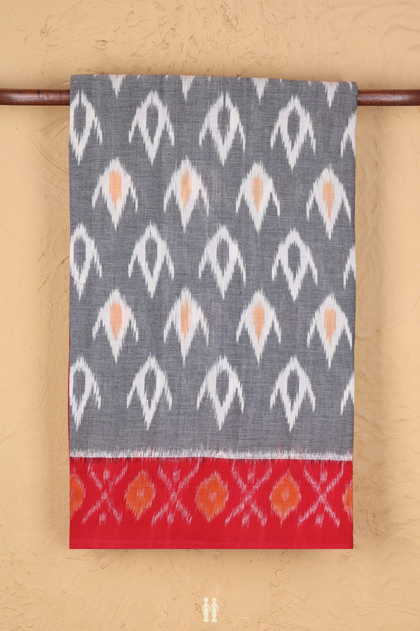 Pochampally Cotton Saree In Grey With Ikat Design