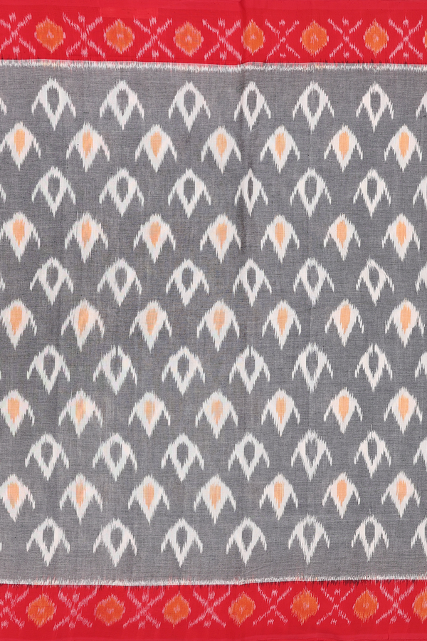 Pochampally Cotton Saree In Grey With Ikat Design