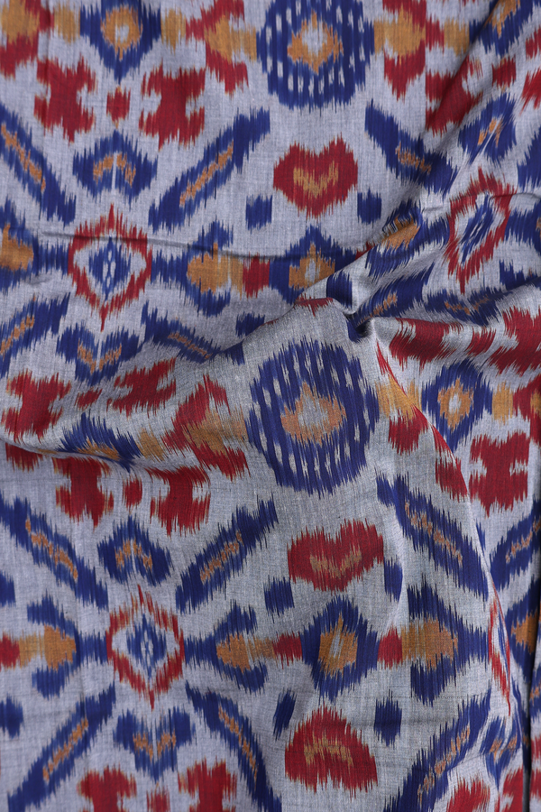 Pochampally Cotton Saree In Grey With Ikat Design