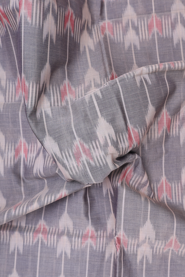 Pochampally Cotton Saree In Grey With Ikat Design