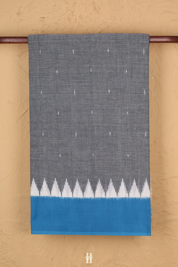 Pochampally Cotton Saree In Grey With Printed Buttis