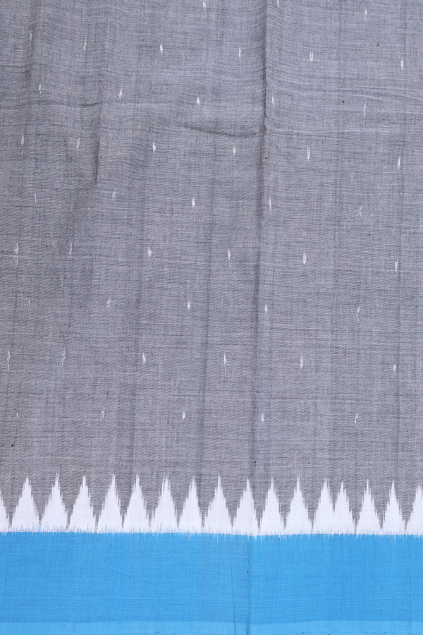 Pochampally Cotton Saree In Grey With Printed Buttis