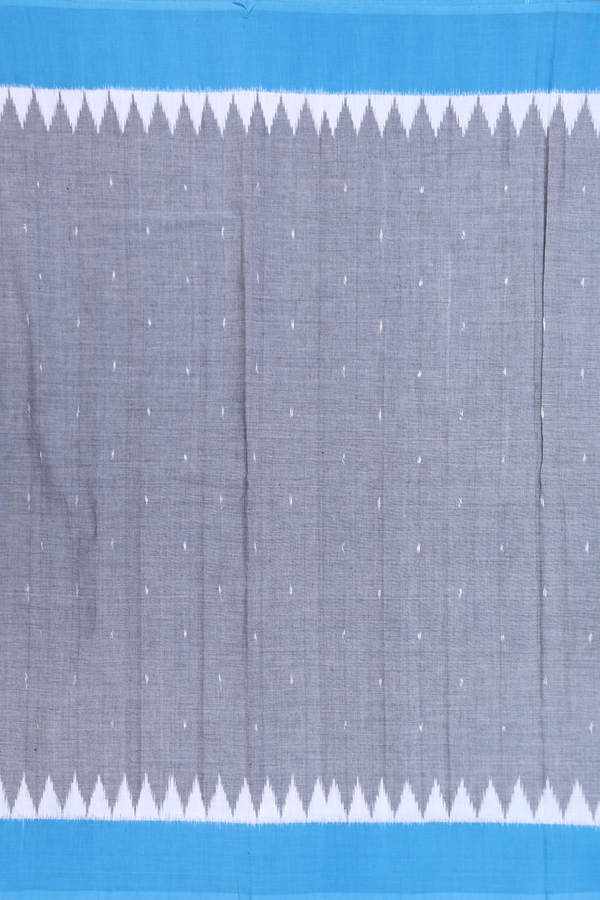 Pochampally Cotton Saree In Grey With Printed Buttis