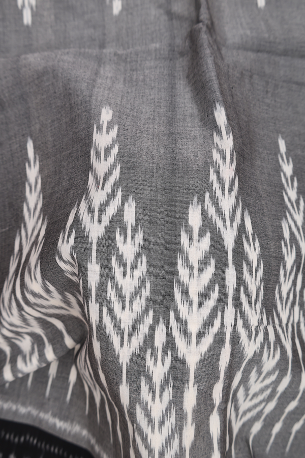 Pochampally Cotton Saree In Grey With Tree Design