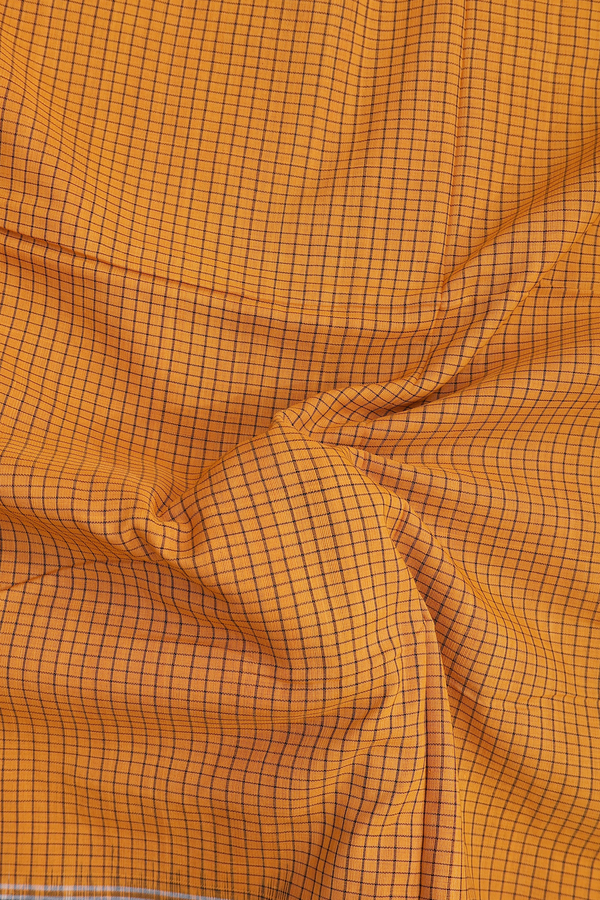 Pochampally Cotton Saree In Honey Orange With Checks Design
