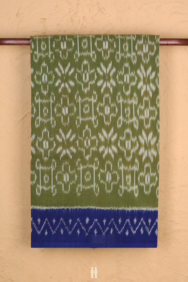 Pochampally Cotton Saree In Mehendi Green With Allover Design