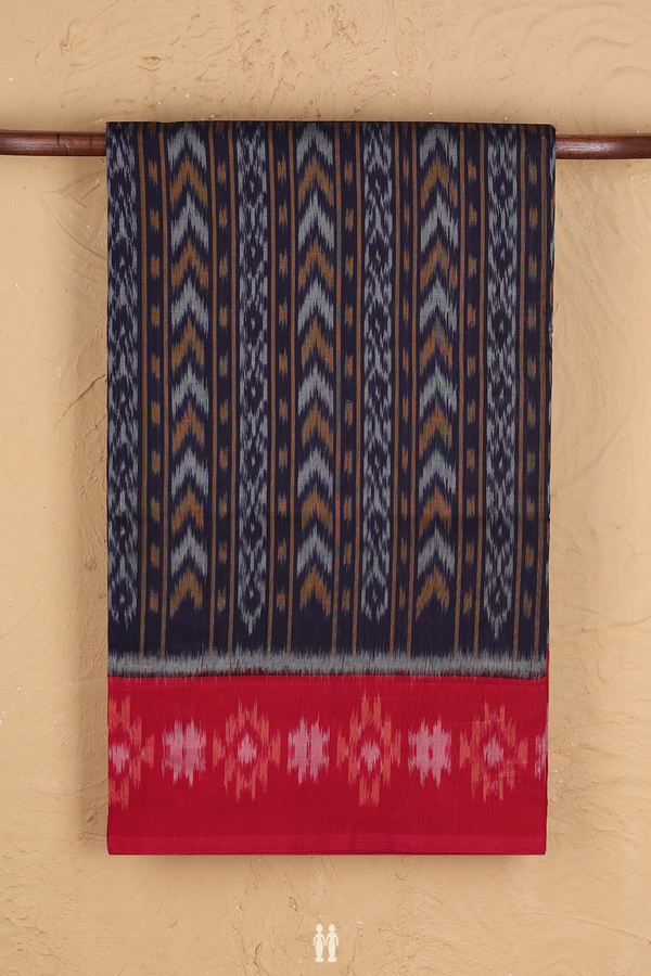 Pochampally Cotton Saree In Navy Blue With Allover Design