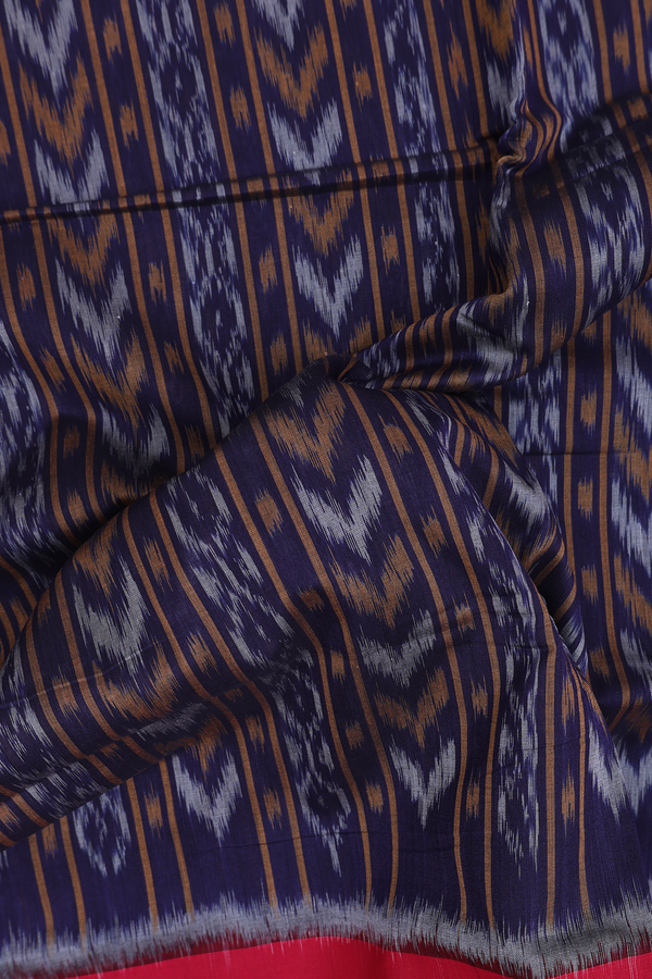 Pochampally Cotton Saree In Navy Blue With Allover Design