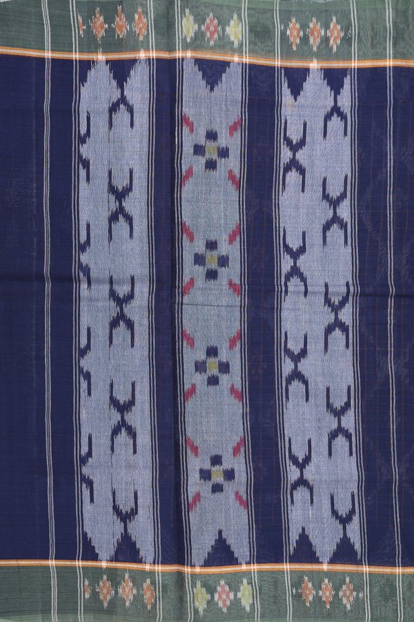 Pochampally Cotton Saree In Navy Blue With Checks Design