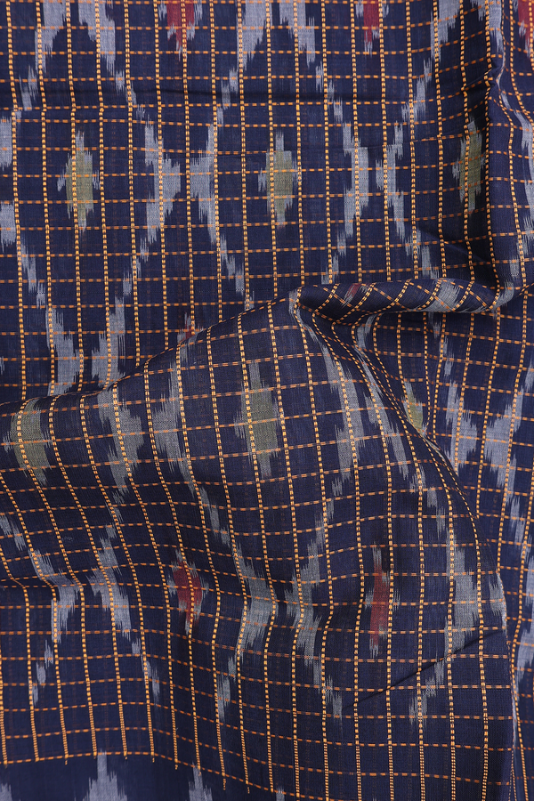 Pochampally Cotton Saree In Navy Blue With Checks Design