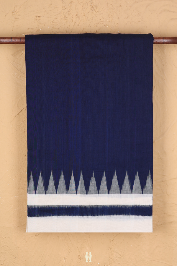 Pochampally Cotton Saree In Navy Blue With Contrast Border