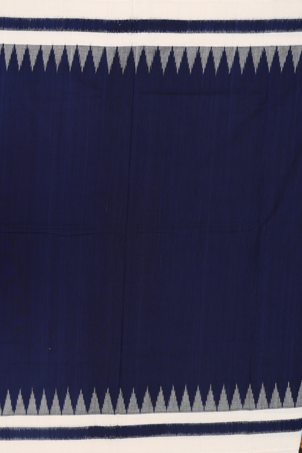 Pochampally Cotton Saree In Navy Blue With Contrast Border