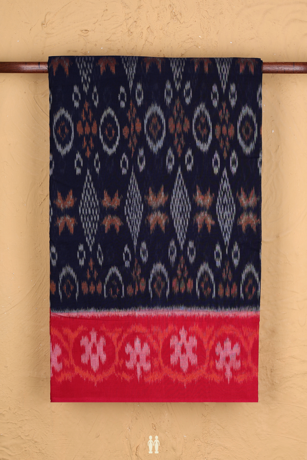 Pochampally Cotton Saree In Navy Blue With Printed Design