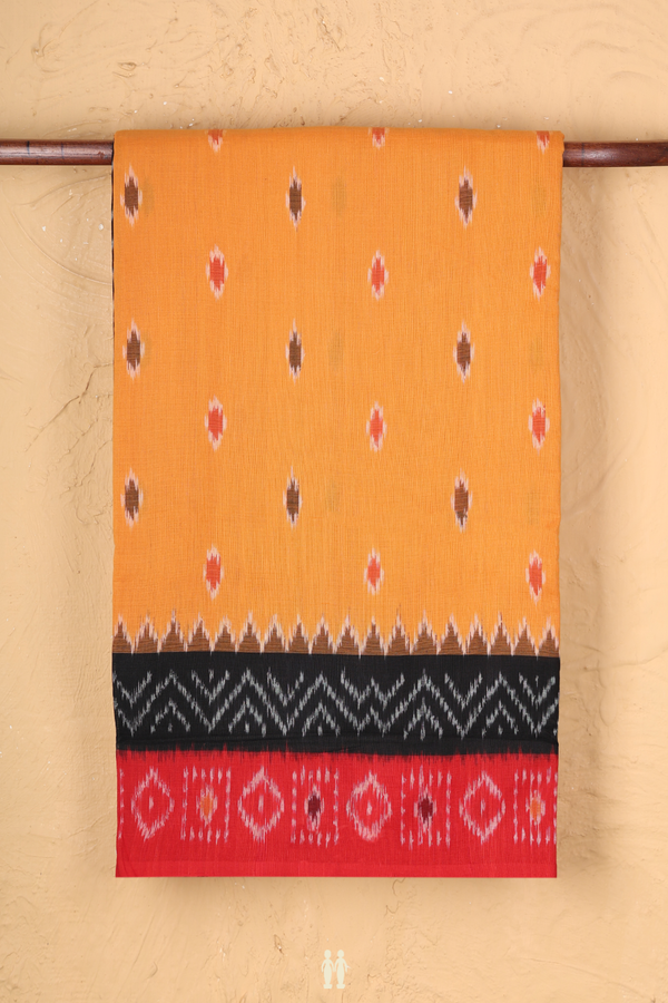 Pochampally Cotton Saree In Honey Orange With Ikat Design