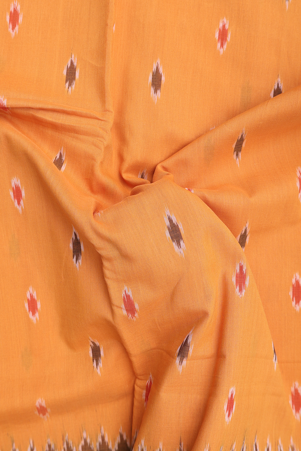 Pochampally Cotton Saree In Honey Orange With Ikat Design
