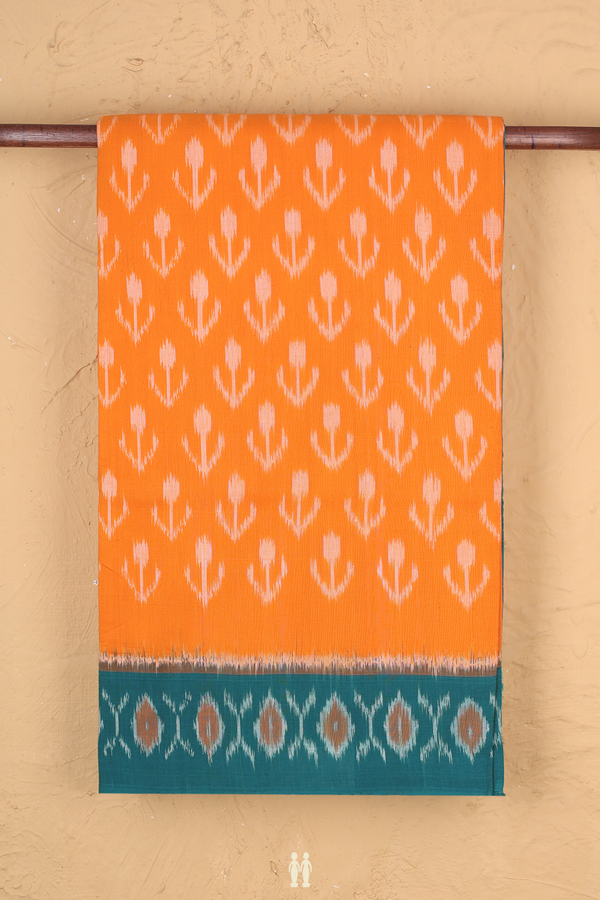 Pochampally Cotton Saree In Orange With Allover Design