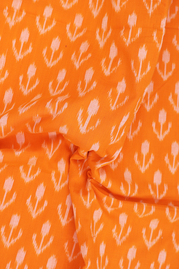 Pochampally Cotton Saree In Orange With Allover Design