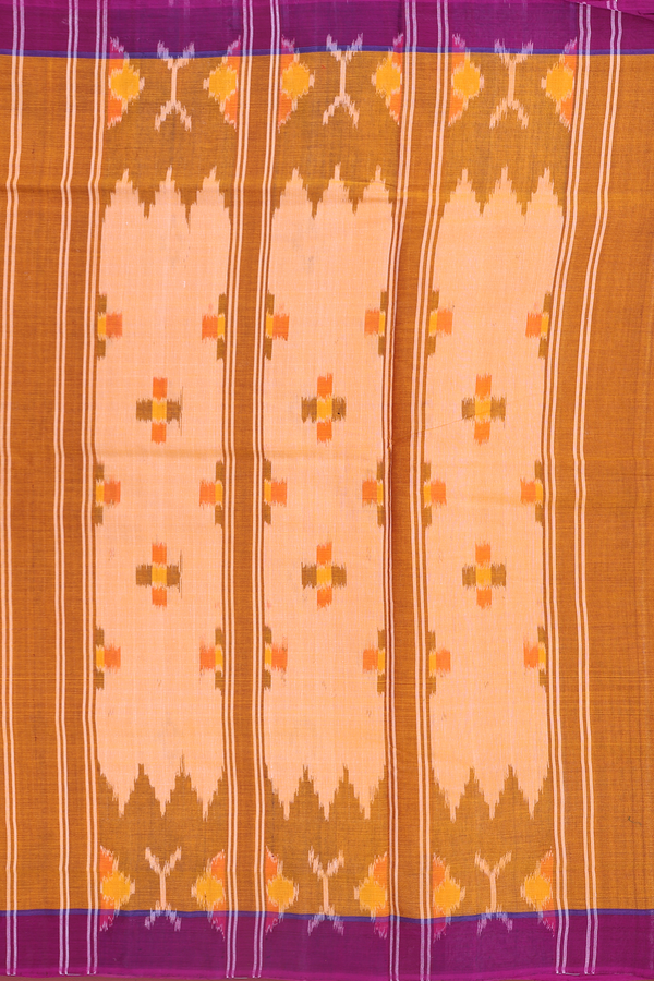 Pochampally Cotton Saree In Orange With Checks Design