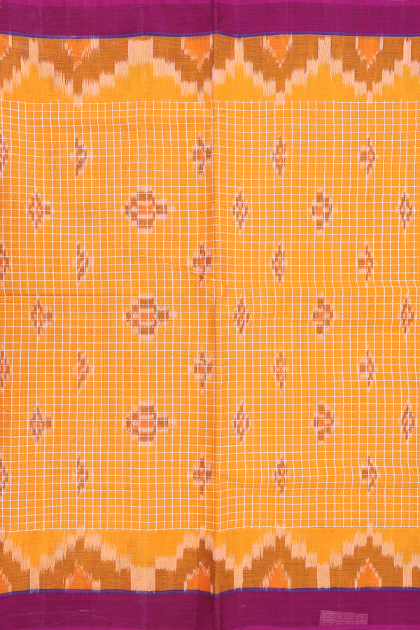 Pochampally Cotton Saree In Orange With Checks Design