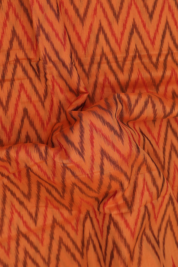 Pochampally Cotton Saree In Orange With Chevron Design