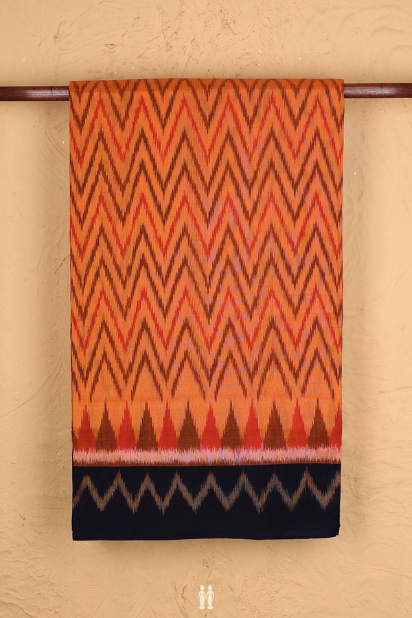 Pochampally Cotton Saree In Orange With Chevron Design
