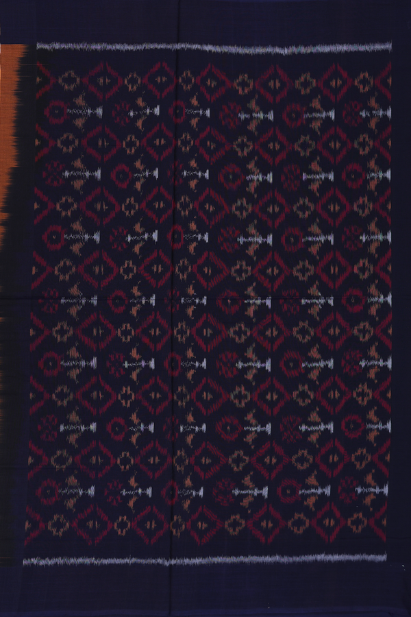 Pochampally Cotton Saree In Orange With Chevron Design