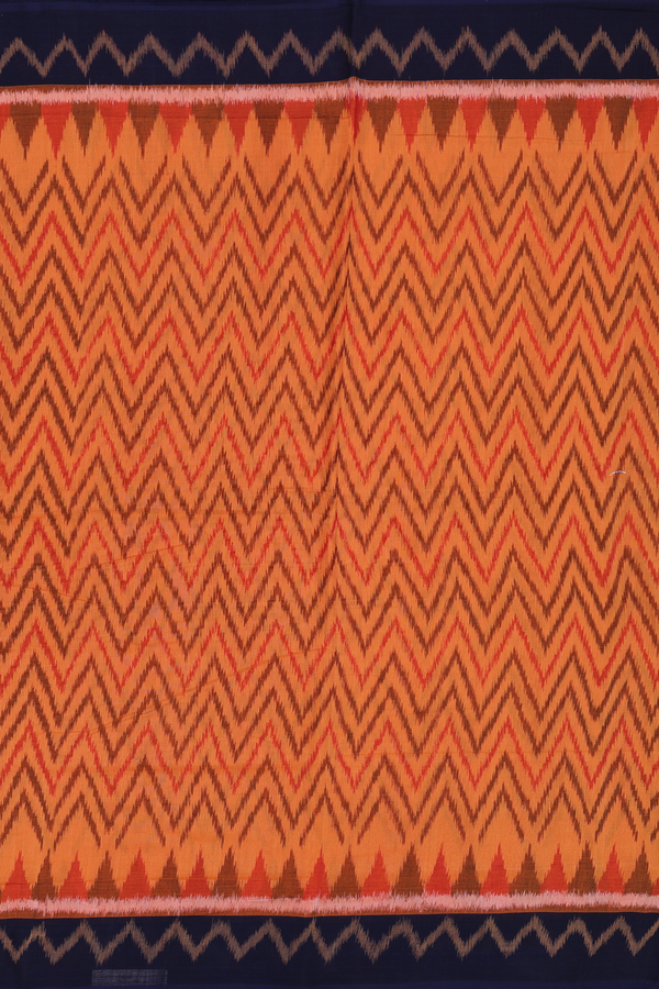 Pochampally Cotton Saree In Orange With Chevron Design