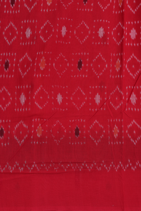 Pochampally Cotton Saree In Orange With Printed Buttas