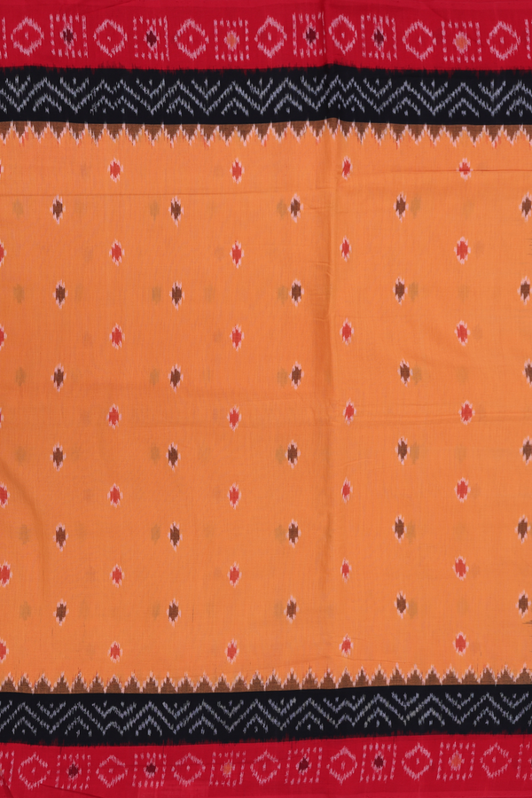 Pochampally Cotton Saree In Orange With Printed Buttas