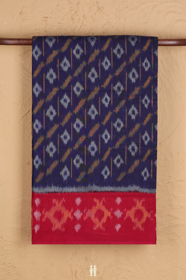 Pochampally Cotton Saree In Oxford Blue With Allover Design