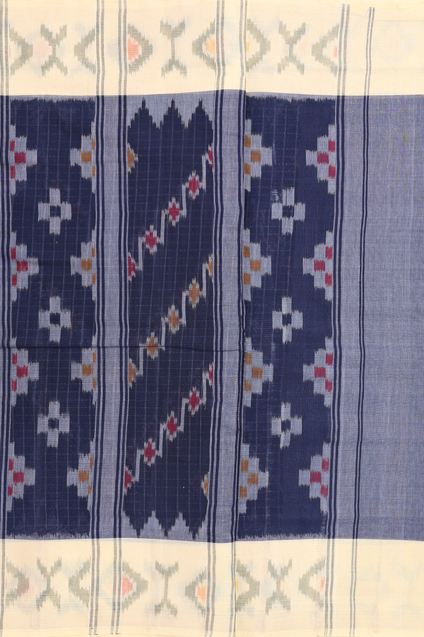 Pochampally Cotton Saree In Oxford Blue With Checks Design