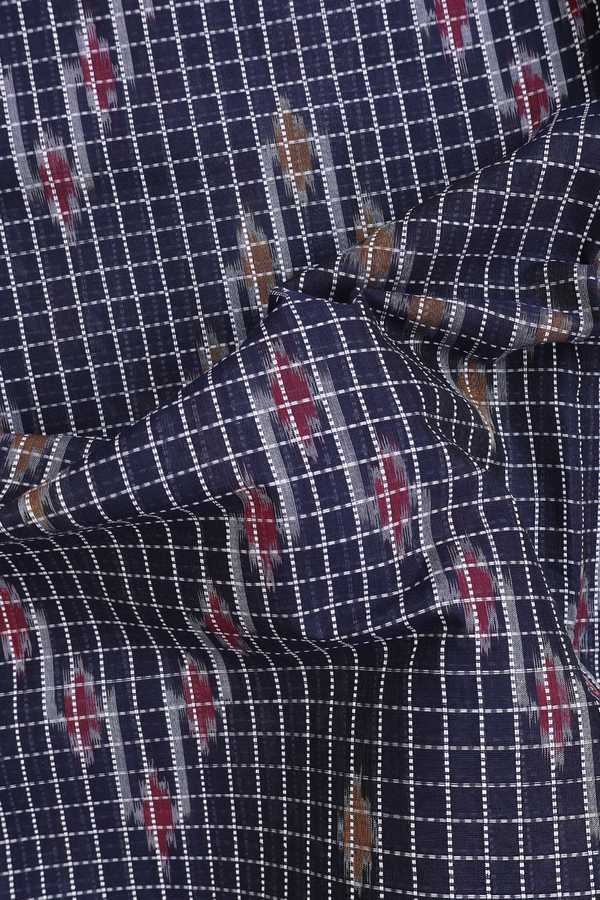 Pochampally Cotton Saree In Oxford Blue With Checks Design