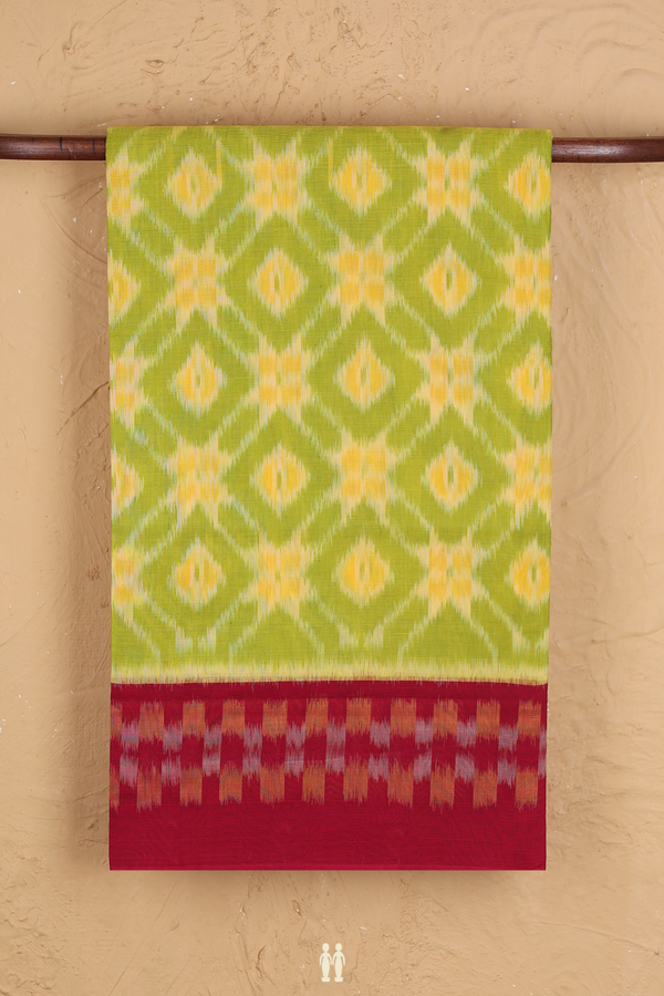 Pochampally Cotton Saree In Pear Green With Allover Design