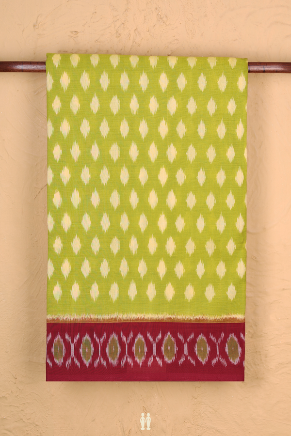 Pochampally Cotton Saree In Pear Green With Printed Design