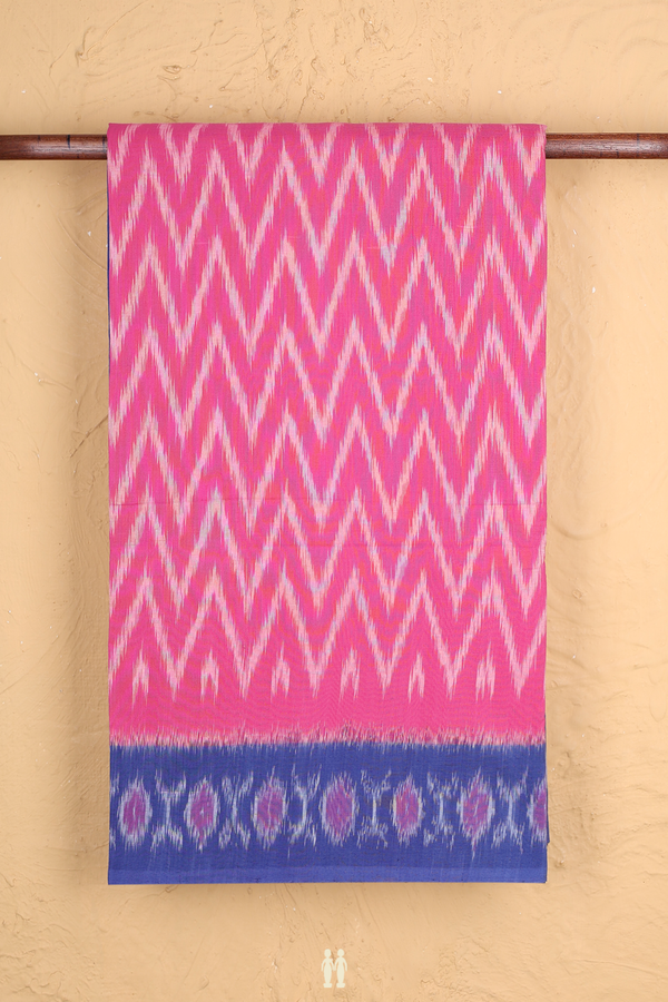 Pochampally Cotton Saree In Pink With Chevron Design