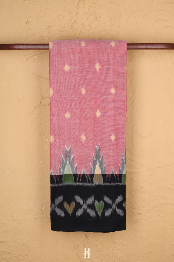Pochampally Cotton Saree In Pink With Printed Buttas