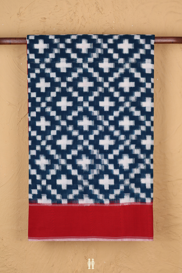 Pochampally Cotton Saree In Prussian Blue With Diamond Design
