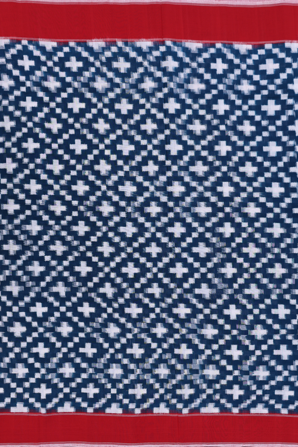 Pochampally Cotton Saree In Prussian Blue With Diamond Design