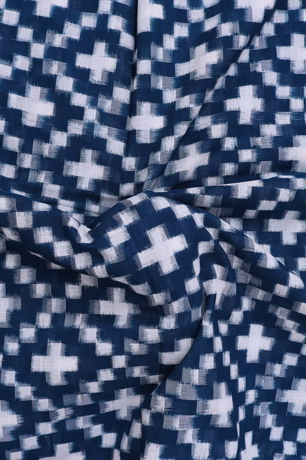 Pochampally Cotton Saree In Prussian Blue With Diamond Design
