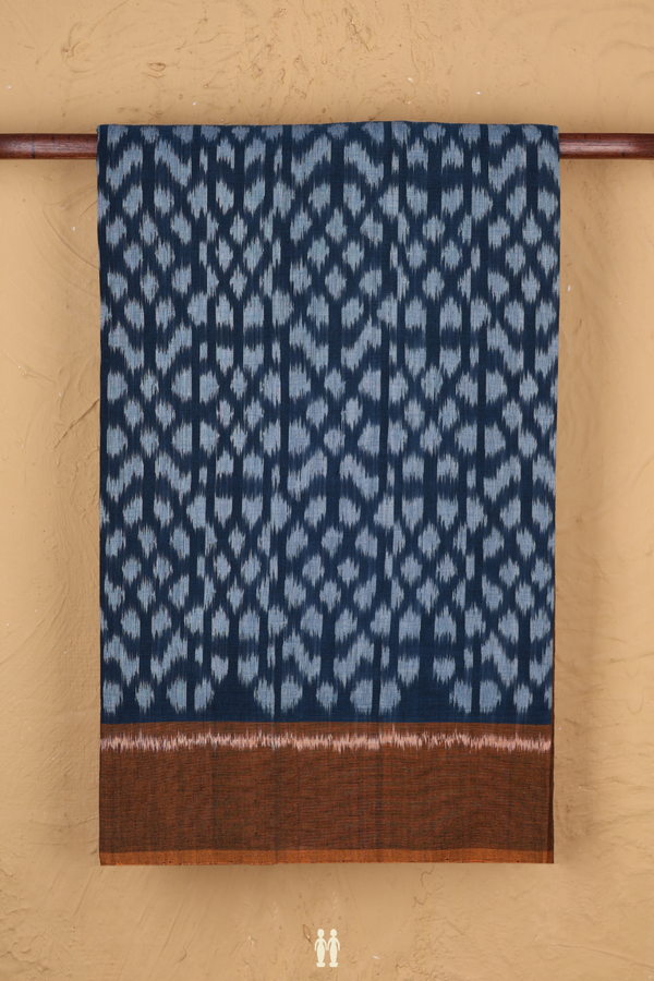 Pochampally Cotton Saree In Prussian Blue With Printed Design