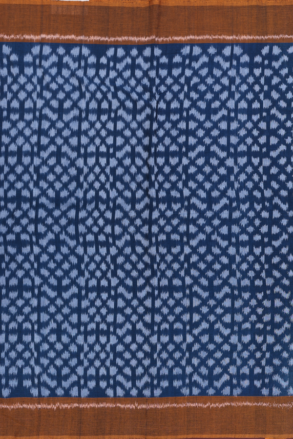 Pochampally Cotton Saree In Prussian Blue With Printed Design