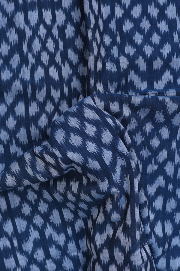 Pochampally Cotton Saree In Prussian Blue With Printed Design